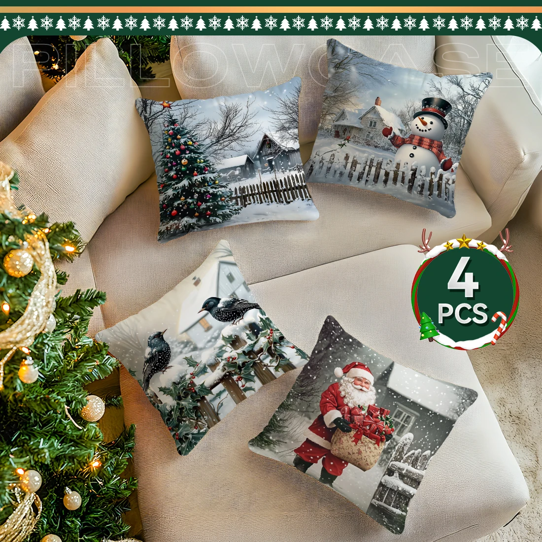 

Christmas winter forest village Cushions Pillowcase Cushion Cover Throw Pillow Sofa Decoration Pillowcover Home Car Decor