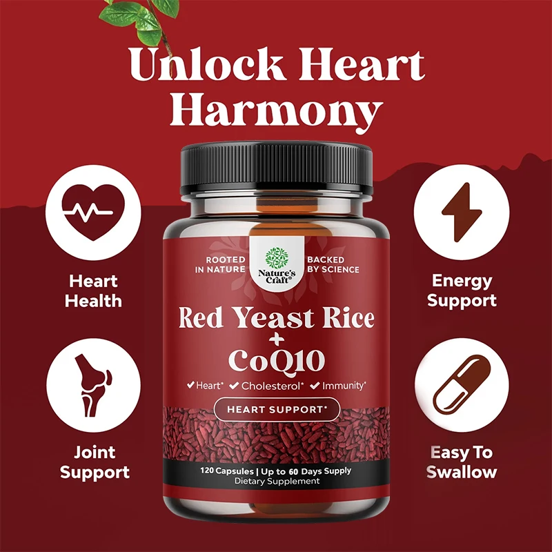 Red Yeast Rice with CoQ10 Supplement - Extra Strength Red Yeast Rice 1200 Mg, Heart Health Supplement