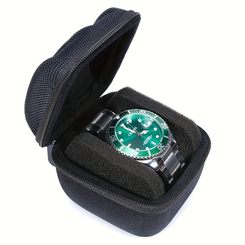 1pc Black Watch Storage Box - Hard Case W/Soft Pillows, Velvet Lined for Jewelry & Watches Protection
