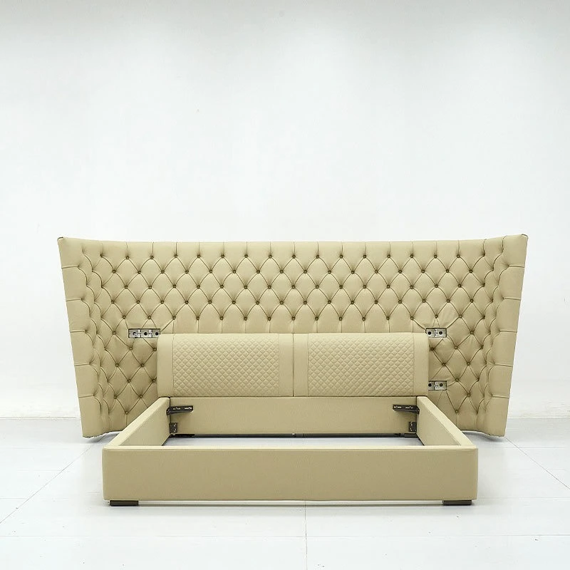 Italian minimalist high-end, fabric buckle widescreen bed