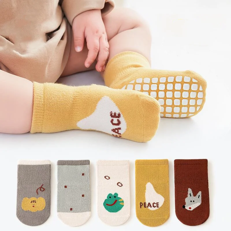 0-5Years Baby Girl Boy Socks Anti Slip Cotton Print Non-slip Toddler Socks for Girls Boys Casual Cartoon Kids Accessories