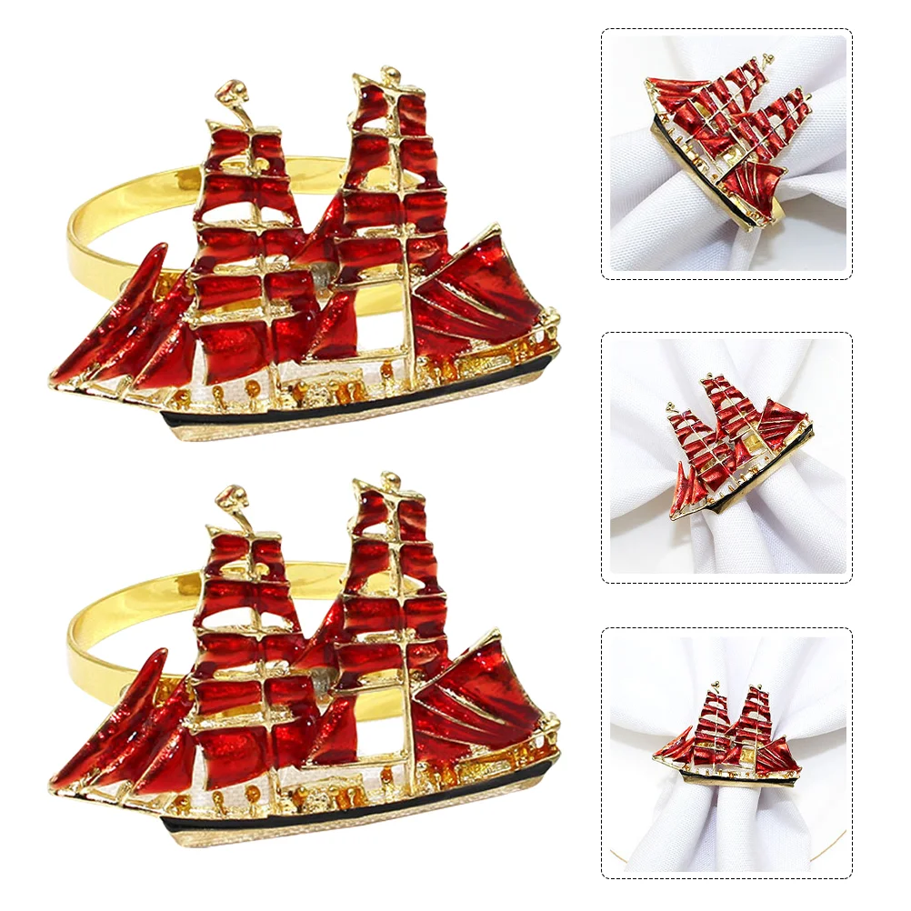 

2 Pcs Napkin Holder Sailboat Ring Table Decor Alloy Rings Party Dinning The Mediterranean Buckles Ornaments Red Household Bride