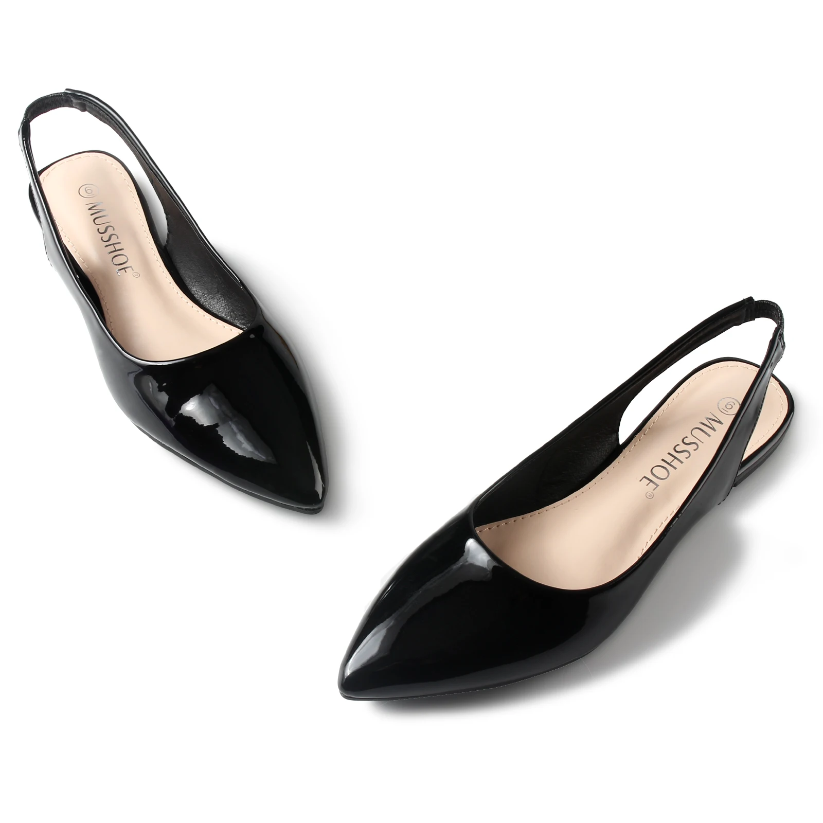 MUSSHOE Scarpe basse da donna Sandali con cinturino alla caviglia Sandali con punta nera Scarpe eleganti con giunture Comfort Ballerine slip on per