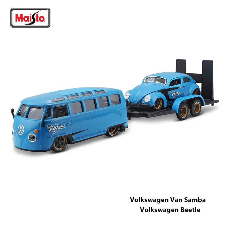 Maisto 1:24 Dual car series Volkswagen Van Samba / Volkswagen Beetle die-cast precision model car Model collection gift