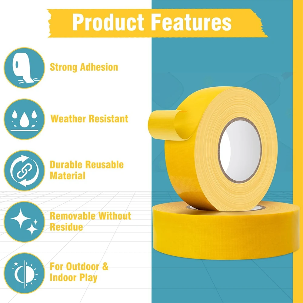 50M Pickleball Tape for Outdoor Court Multipurpose Marking Tape Cut Freely Badminton Basketball Court Tape Sports Supplies