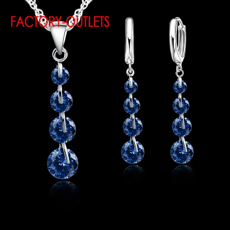 925 Sterling Silver Pendant Necklaces Hoop Earrings Set  Fashion Jewelry Round CZ Crystal Women Girls Engagement Anniversary