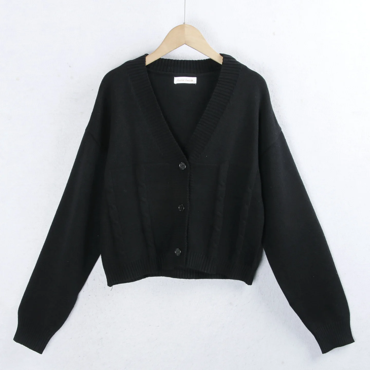 

Long Sve V-Ne Knitted Sweater Cardigan Pure Color Twist Design Autumn Winter Women's Faion Outerwear Button Detail