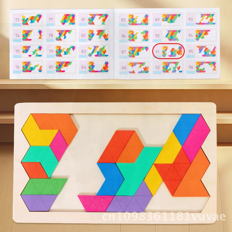 Quebra-cabeça tangram de madeira para crianças, educação precoce, jogo geométrico de inteligência cerebral, formato triangular, brinquedo de aprendizagem de cores