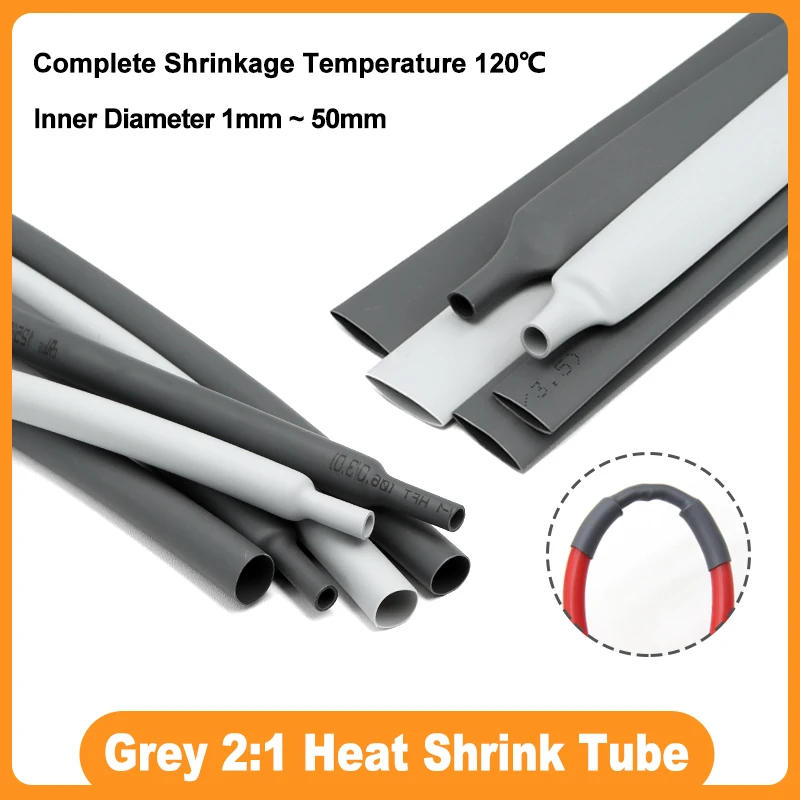 

Grey 2:1 Polyolefin Shrinking Heat Shrink Tube 1mm ~ 50mm Wire Cable Insulated Sleeving Connector Repair Protector 1/2/3/5/10M