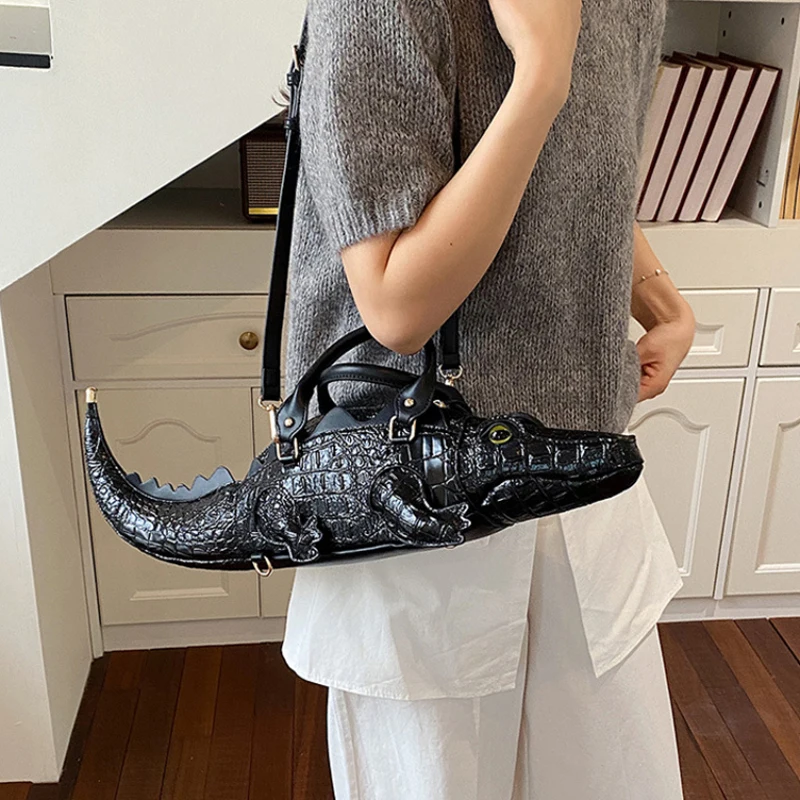 Crocodile Shape Crossbody Bag Funny Creative Animal Design Women Shoulder Handbag Zippered Crossbody Bag Novelty Weird Purse