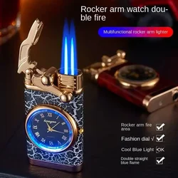 Creative Dial Cigar Lighter Windproof Gas Lighter Outdoor Jet Double Barrel Lighter Men's Gadget Cigarette Accessories