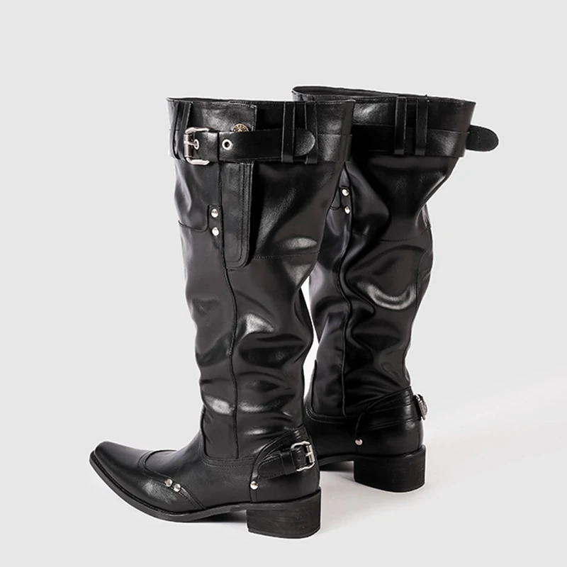 2025 Fashion Women's Boots Piled High Heels Platform Wedges Women's High Boots Buckle Long Tube Leather Women's Boots