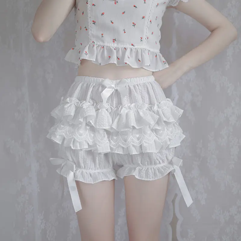 Gothic Style Black White Bow Ruffles Lace Lolita Safety Shorts Women Y2k Aesthetic E-girl Kawaii Victoria Bloomers Plus Size 2xl