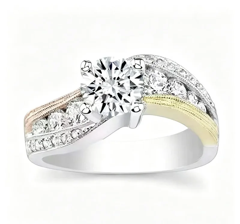 Three-tone zircon inlay proposal ring, minimalist and elegant