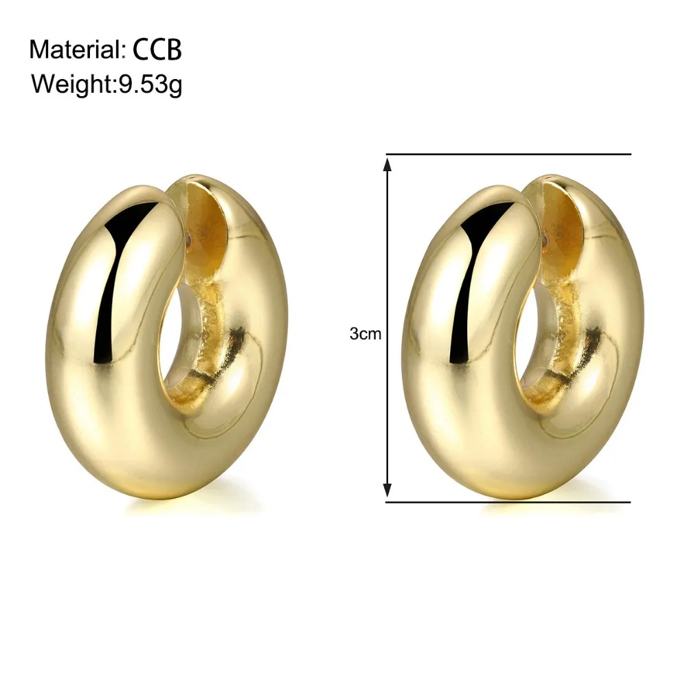 Hyperbole Large Chunky Non Piercing Gold Plated CCB Circle Ear Cuffs Earrings for Women Thick Bold Round Light Ear Clip Jewelry