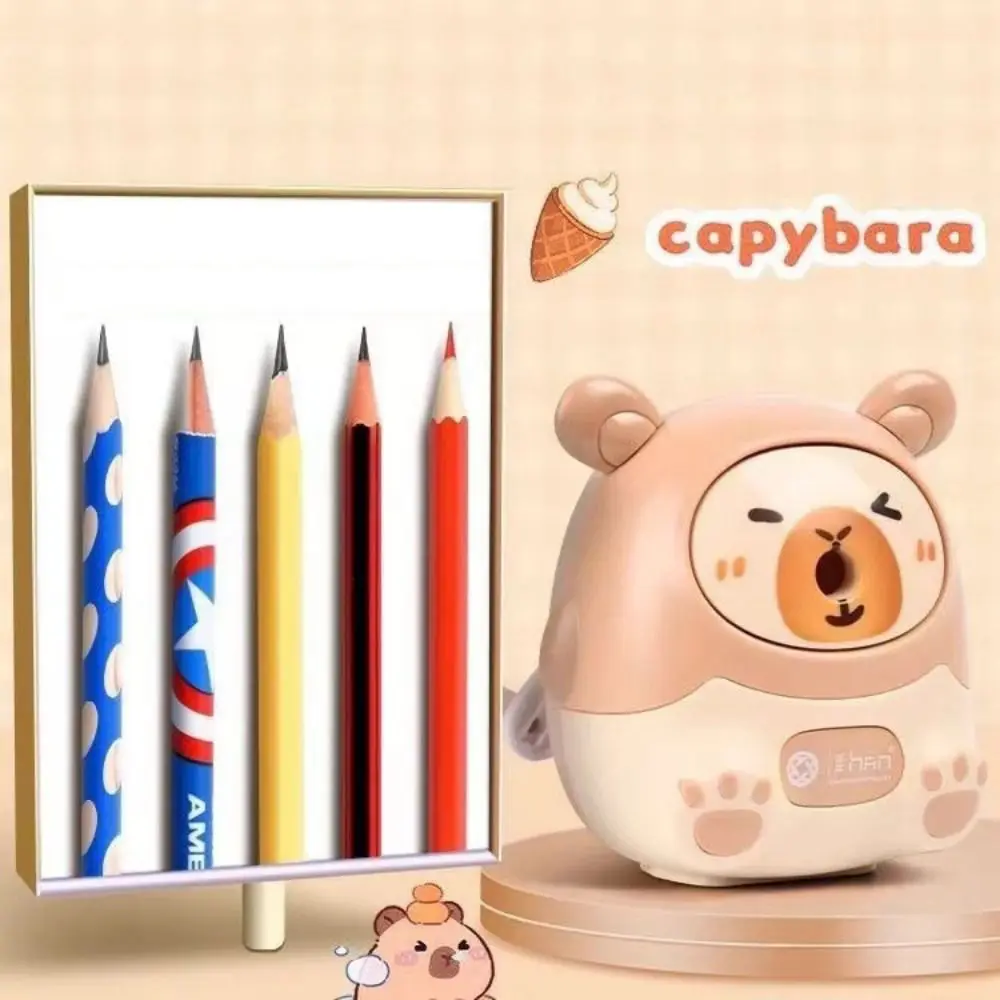 Hand Crank Capybara Pencil Sharpener Automatically Enters Cartoon Manual Pencil Sharpening Tool Labor-Saving Durable