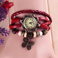 Women Vintage Fashion Leather Vintage Quartz Watch Multi Layer Bracelet Wristwatches Adjustable Length Couple Watch Bangle