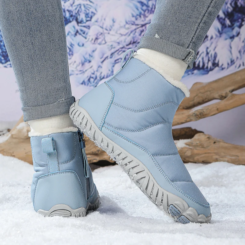 STRONGSHEN Women Snow Boots Outdoor Work Shoes Men Waterproof Cotton Warm Fur Ankle Shoes Anti Slip Snow Boots Plus Size 35-47