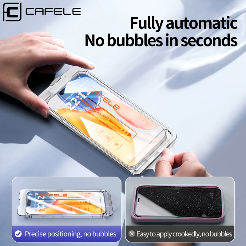 CAFELE 1 Pcs Oleophobic Coating Dust Free Easy Installation Tempered Glass For iPhone 16 15 14 13 Pro Max HD Screen Protector