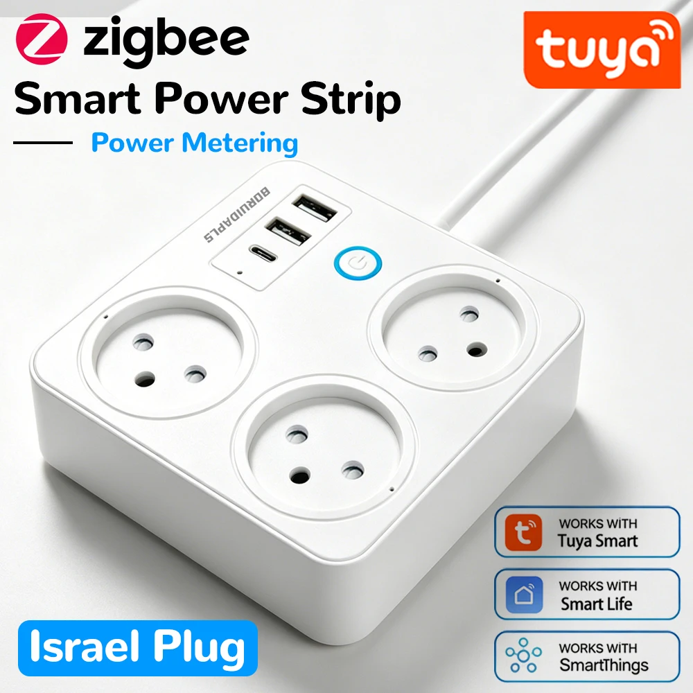 Israeli ZigBee Smart Power Strip Energy-saving Metering Tuya Smart Life Alexa Remote Voice Control PD20W כבל מאריך חשמל ישראל