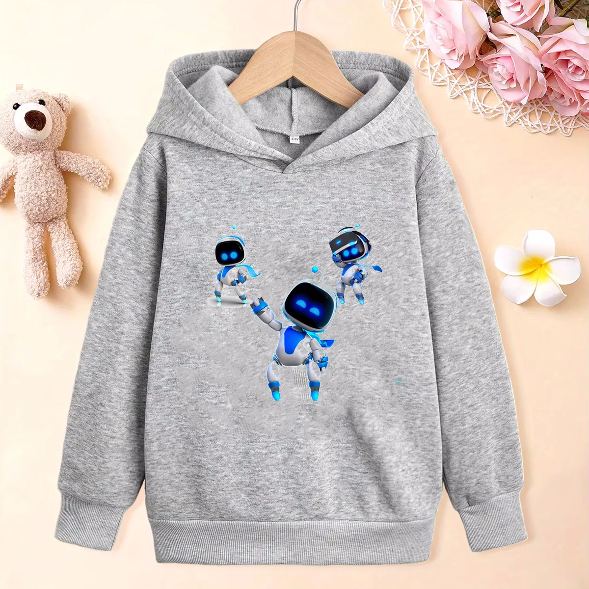 New Boys Hoodies Anime Astros Playroom Cartoon Print Kids Hoodie Harajuku Toddler Baby Long-Sleeved Grey Sweatshirt Plush Jacket