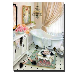 5D DIY Full Square Round Mosaic Diamond Painting Bathroom Bathtub Toilet Landscape Embroidery Full Drill Cross Stitch Wallpaper