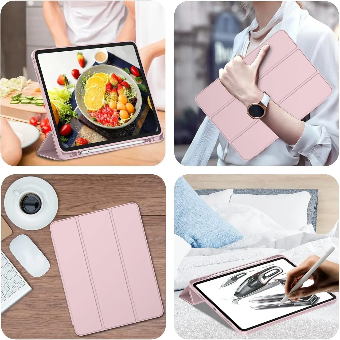 حافظة لجهاز iPad Pro مقاس 11 بوصة M4 2024 (الجيل الخامس) مع حامل قلم رصاص، [دعم قلم رصاص برو وقلم رصاص]، حافظة ذكية بحامل ثلاثي الطي