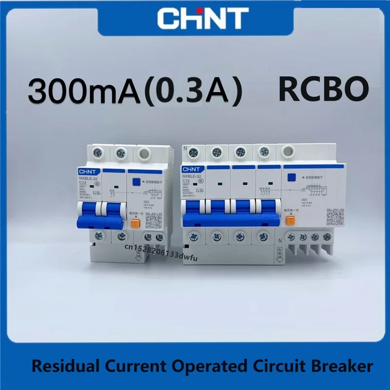 CHINT Residual Current Operated Circuit Breaker  NXBLE 2P 4P 32A 63A 100A 300MA 0.3A RCBO