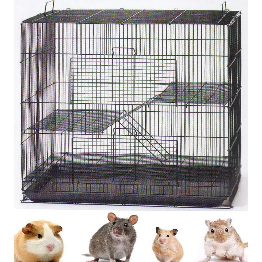 

3-Levels Easy Portable Collapsible Ferret Chinchilla Sugar Glider Rats Mouse Animal Critter Chew-Proof Metal Carrier Travel Cage