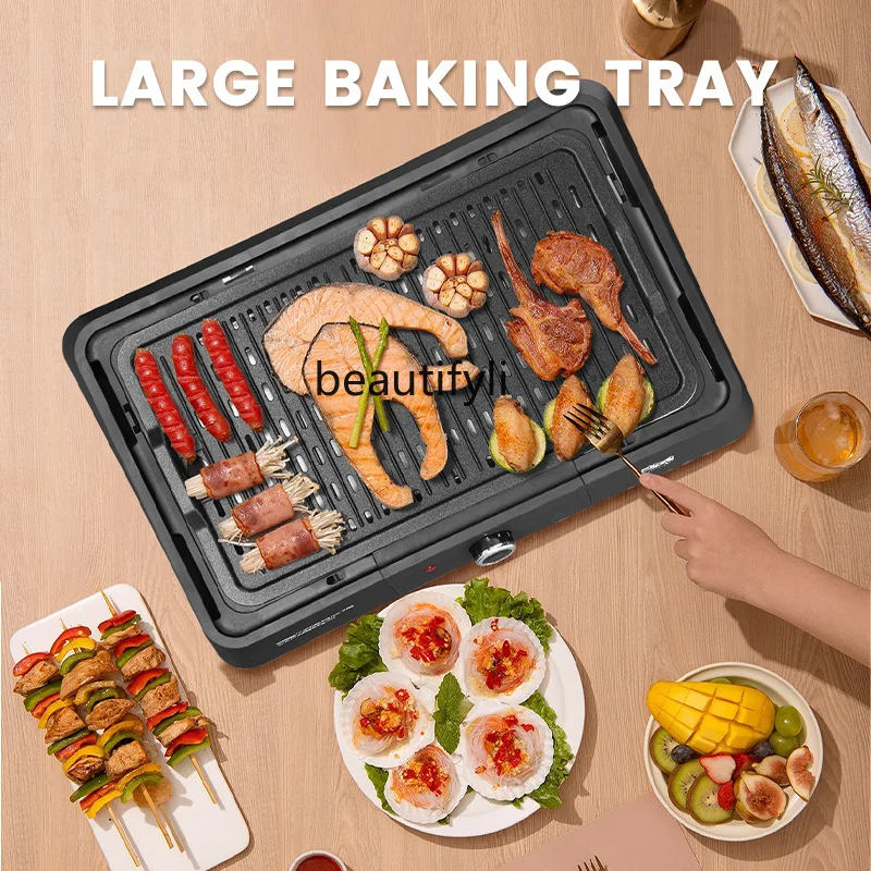 เตาย่าง เตาย่างไฟฟ้าแบบไม่ติดในครัวเรือน เครื่องบาร์บีคิวไร้ควัน แผ่นเหล็กไฟฟ้า เครื่องย่างบาร์บีคิวชาบู