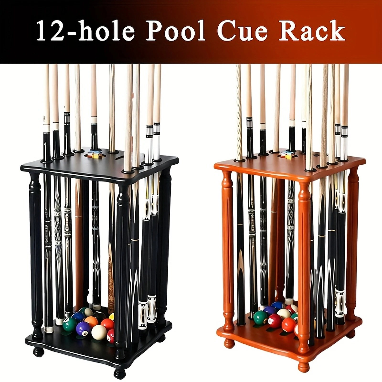 

12-Hole Vertical Solid Wood Pool Cue Rack, Storage King! Style Icon!