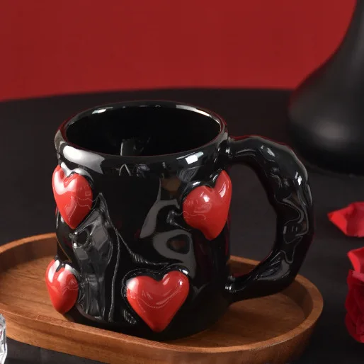 

ins creative and high-end black heart mug, home couple's pair, ceramic cup, coffee cup, souvenir