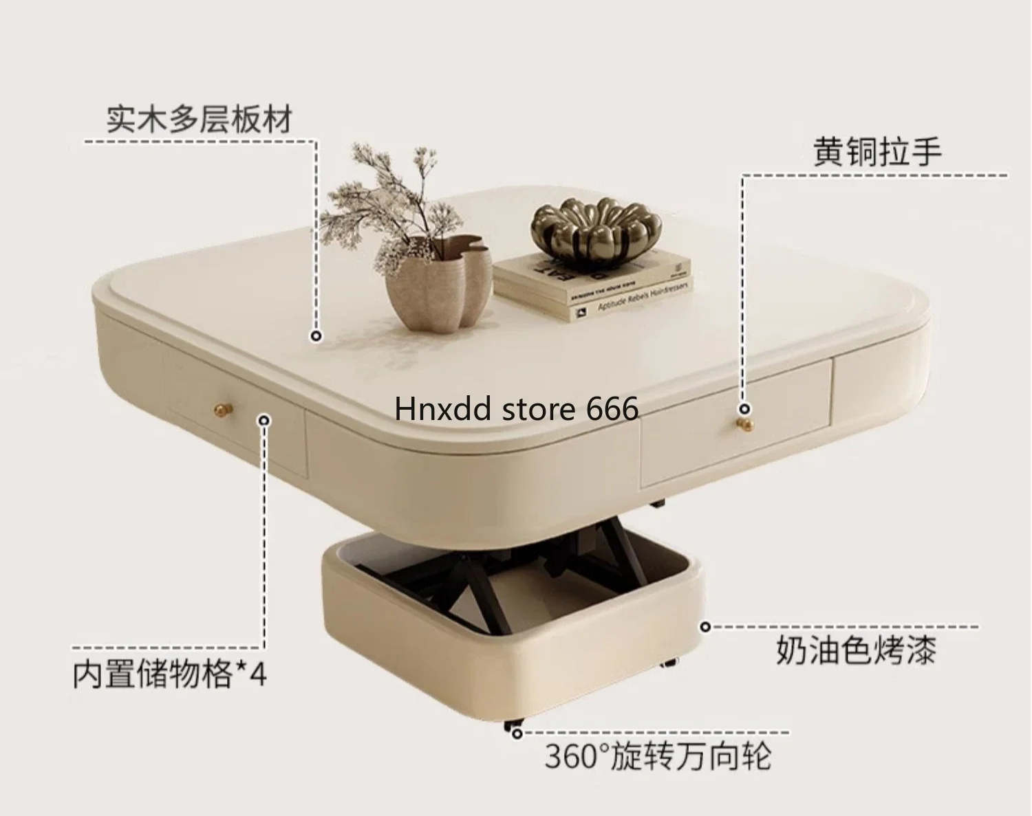 Elevating Mahjong Table and Tea Table for Dual Use