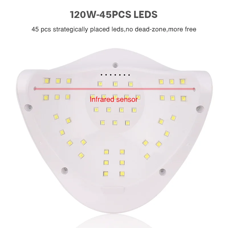 120W Essiccatore per unghie 45 LED Lampada professionale con sensore per unghie Lampada UV a polimerizzazione rapida LED Asciugatura Tutto lo smalto gel Strumento intelligente per salone