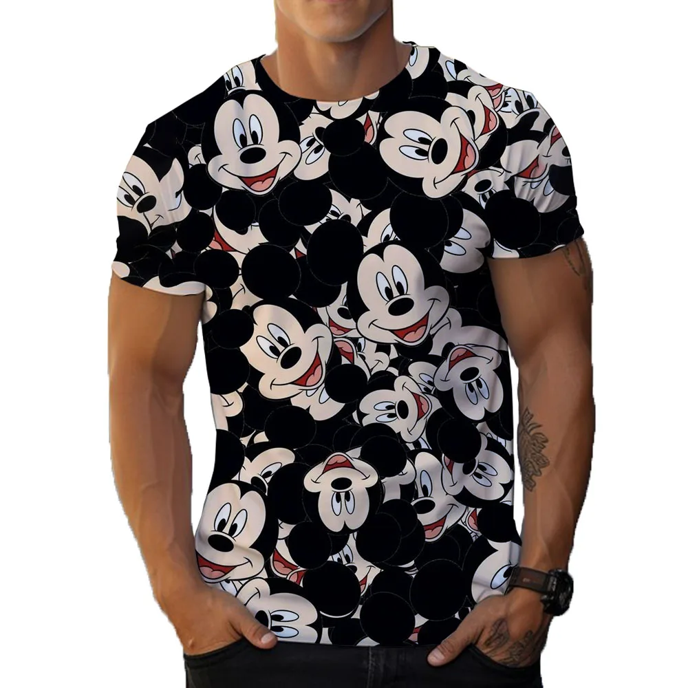 Hip Hop Streetwear Summer Short Sleeve Disney Mickey Mouse Print T-Shirt Men Harajuku Casual Loose Washed Tees Kids Boy Top