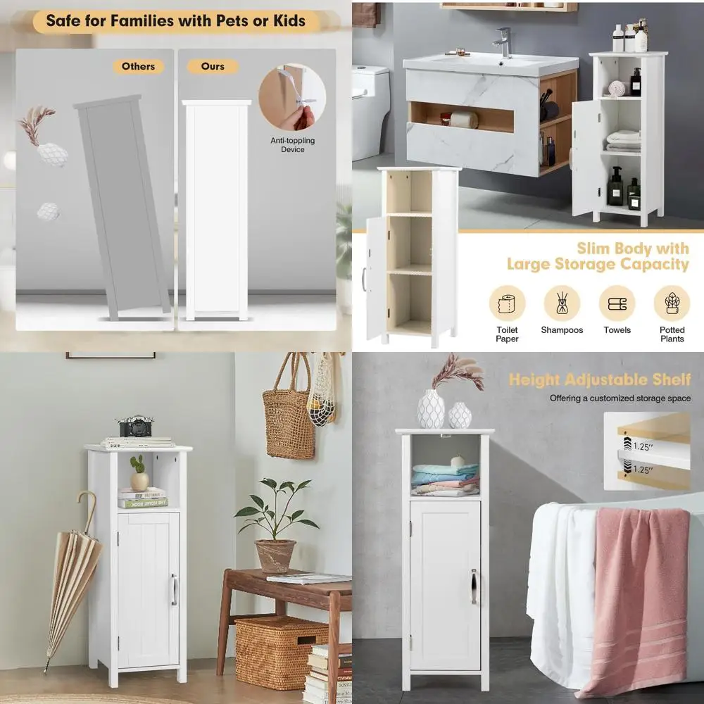 

Компактный отдельностоящий шкаф для хранения с регулируемыми полками для ванной, гостиной и офиса, белый