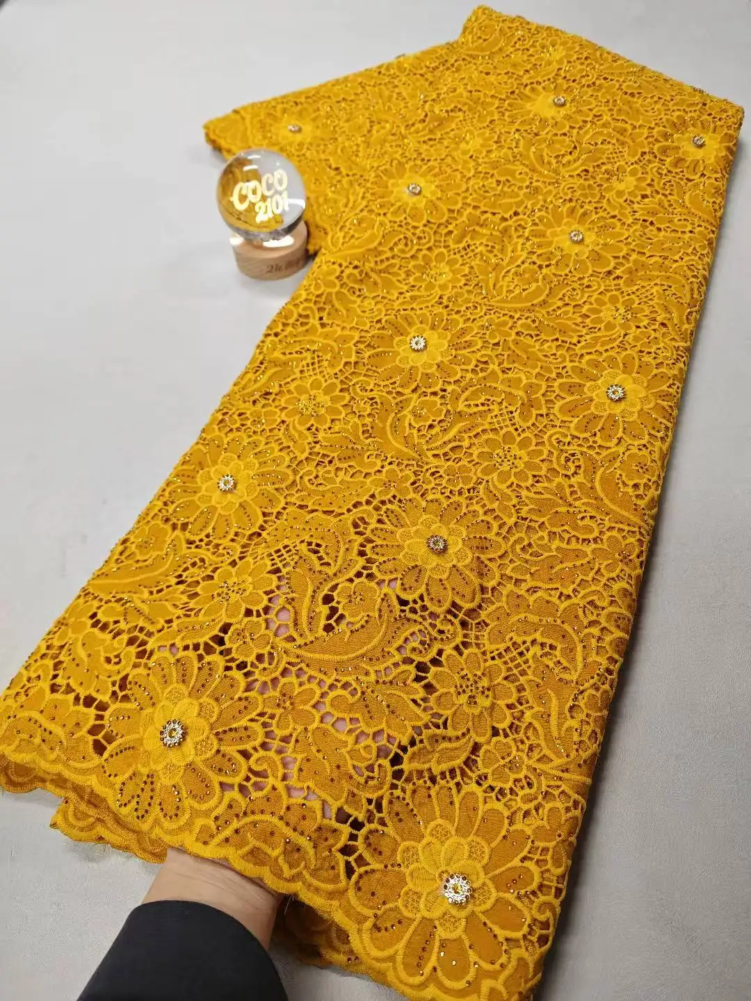 

Nigerian Sequins Tulle High-Quality 2025 Lace Fabric Embroidery African Net Cloth for Prom Dresses Beads 5 Yards XL155