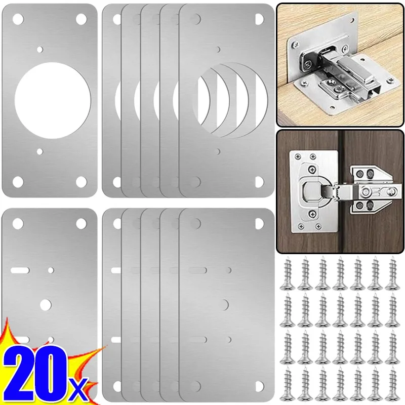 2/4/8/20Pcs Hinge Repair Plate Cabinet Furniture Drawer Table Scharnier Stainless Steel Household Hardware Hinge Fixing Plate