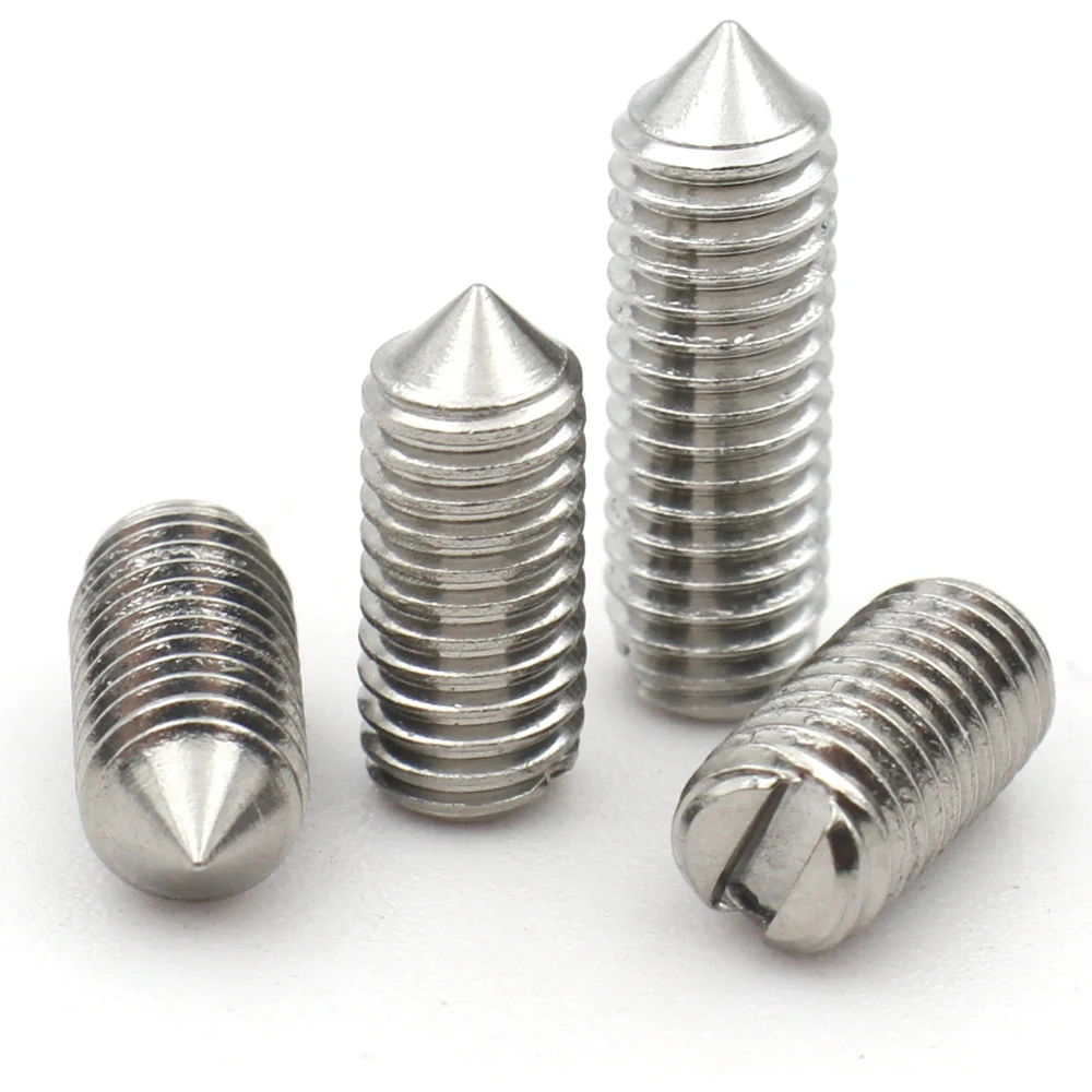 10pcs M1.6 M2 M2.5 M3 M4 M5 M6 DIN553 A2-70 304 Stainless Steel Slotted Tip Set Screw Machine Thread Cone Point Grub Screws