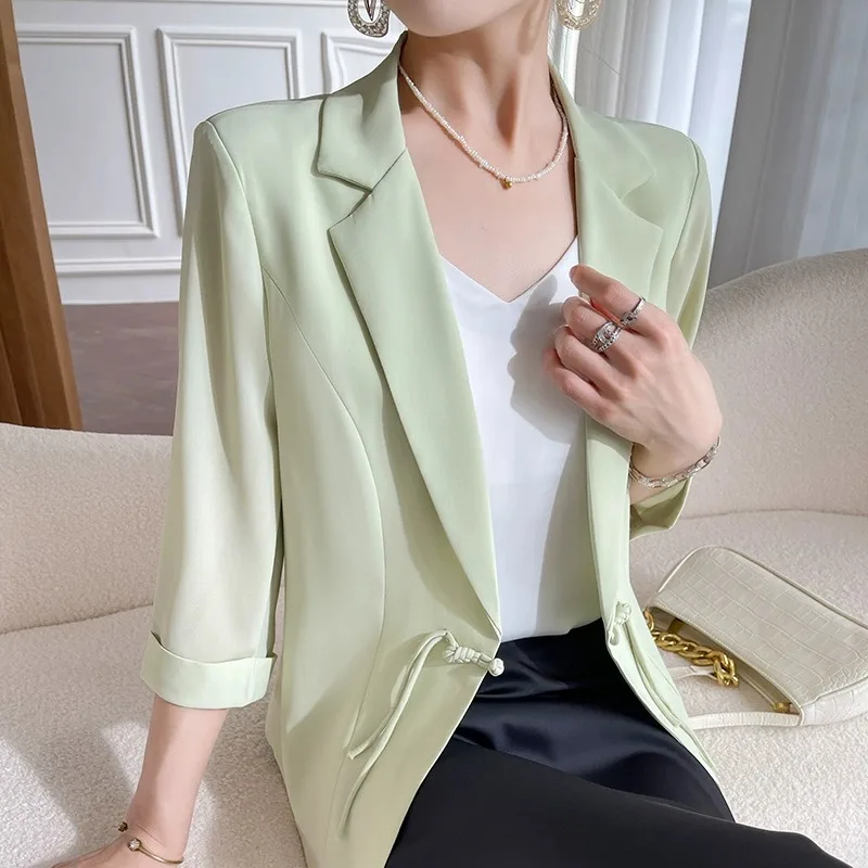 

Универсальный цвет, летний тонкий дизайн, повседневный шифоновый тюнет, женский деловой костюм, верхняя одежда, топ Seven-Quarter Sve