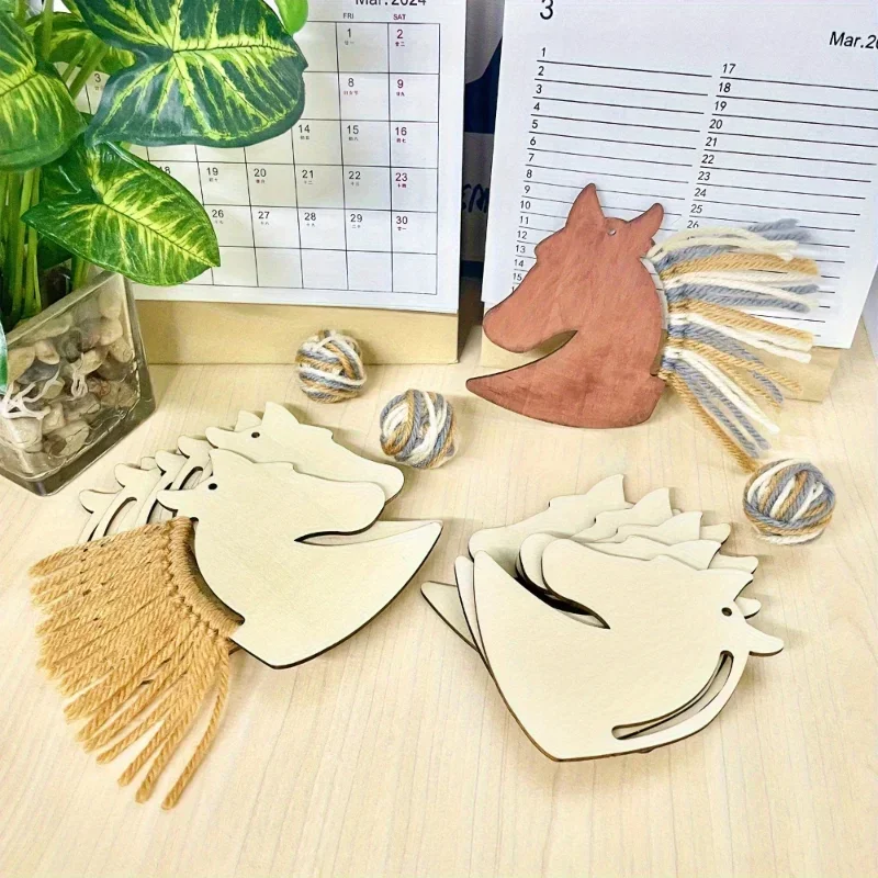 High-quality DIY Wooden Horse Head Macrame Crafts, Handmade Animal Figurines for Home Decor,Party Favors & Creative Art Projects