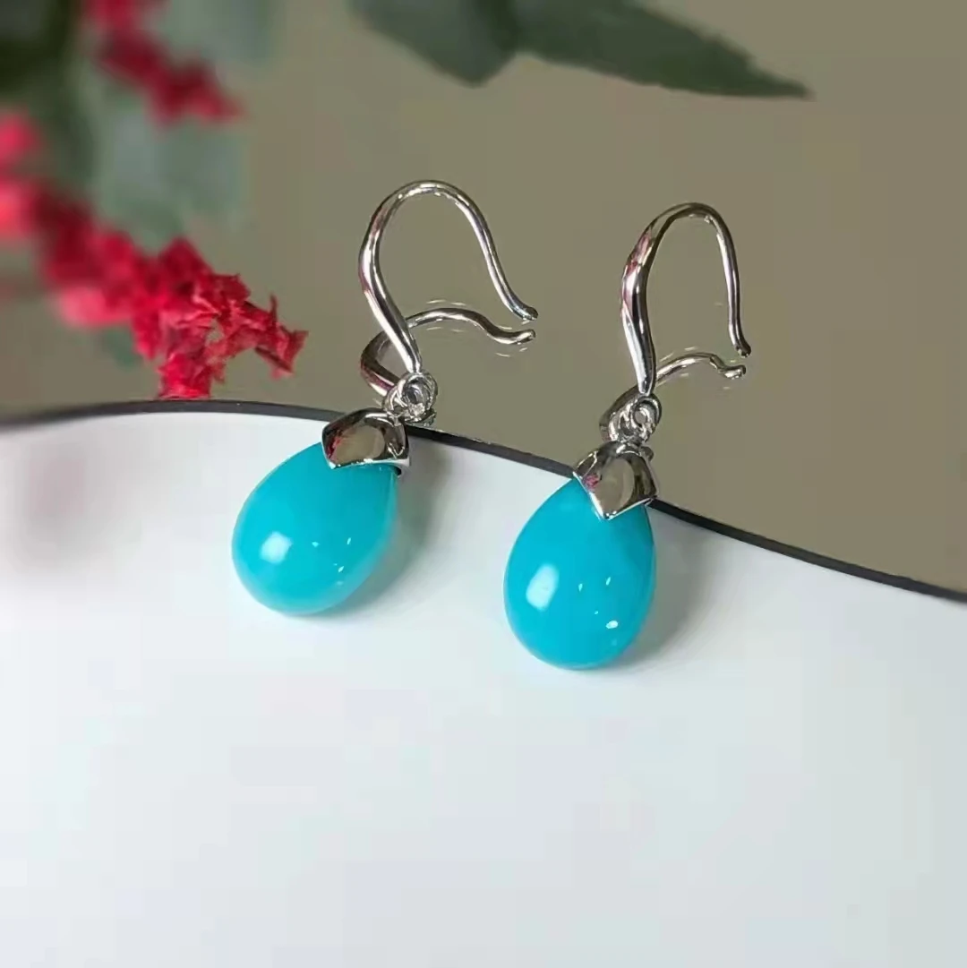 

925 Silver Natural Amazonite Stone Drop Type Earrings Temperament Vintage Jewelry Fashion Women Pendientes Mujer