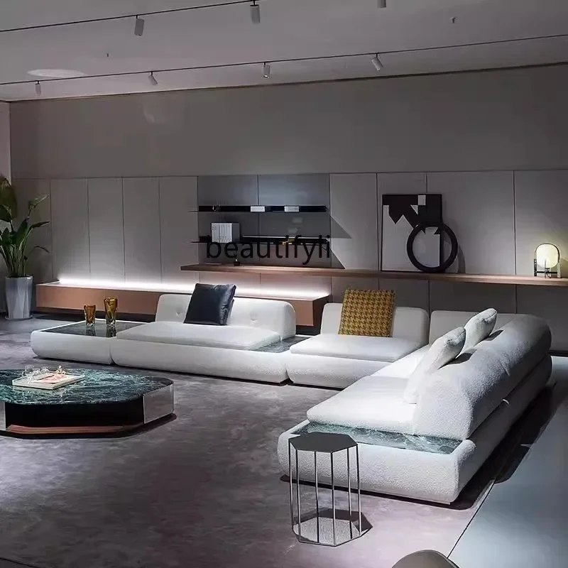 V Italian minimalist super moon fabric sofa new combination villa living room modern light luxury designer straight row