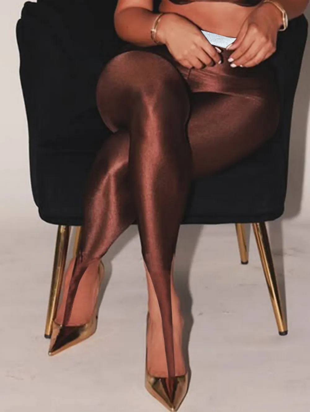 Glossy Stirrup Leggings Shiny Waist Band Yoga Pants Rave Party Outfits, Sexy Sheer Tights Sexy Club