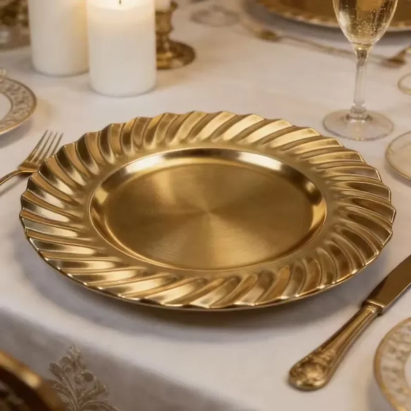 for European light luxury corrugated plastic dinner plate BY-241 Foreign trade hotel banquet dessert table decoration