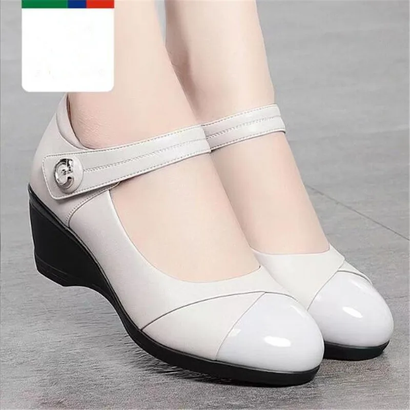 Soft Leather High Heels Luxury Chunky Heel Women Single Shoes Black Ankle Strap Work Office Ladies Shoes Pumps Comfort Mom Shoes