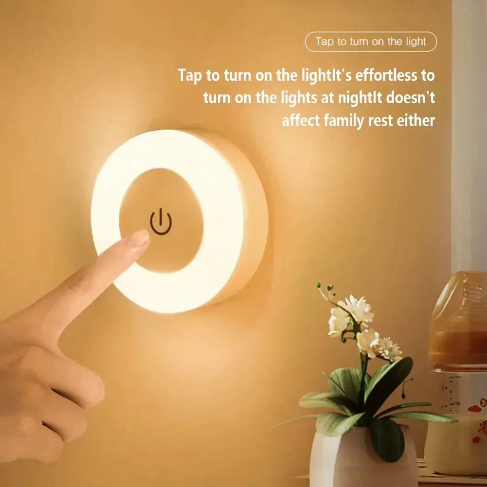 LED Sensitive Night Light Lamp 1 Mode USB Charging Magnetic Base Wall Light Round Portable Interior Decoration Lamp Lamps Room