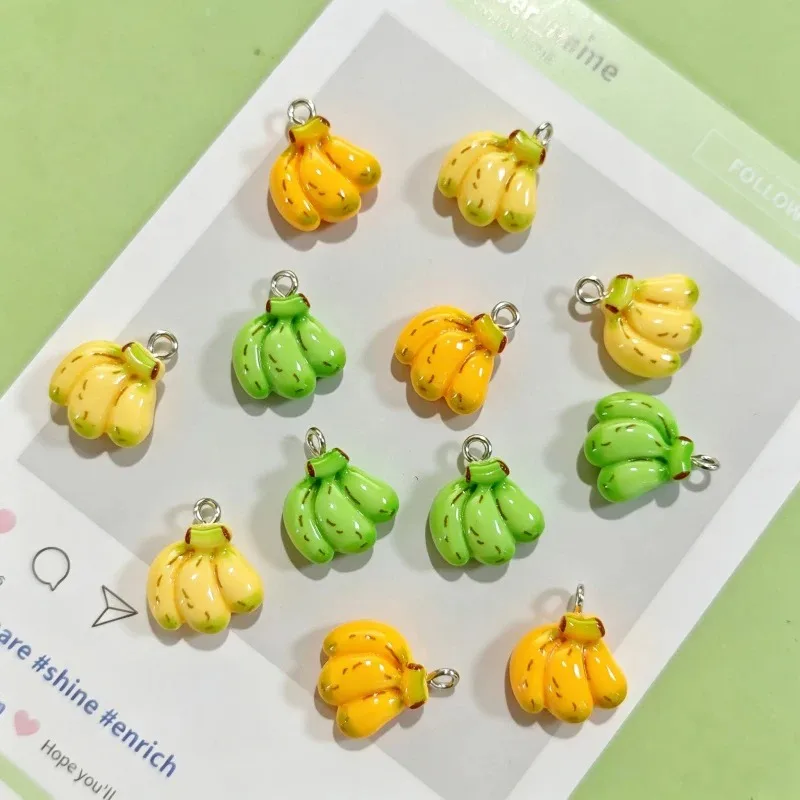 10Pcs Kawaii Mini Three Bunch Bananas Resin Charms, Fruit‑Shaped Pendants for DIY Bracelet Earring Jewelry Making Accessories