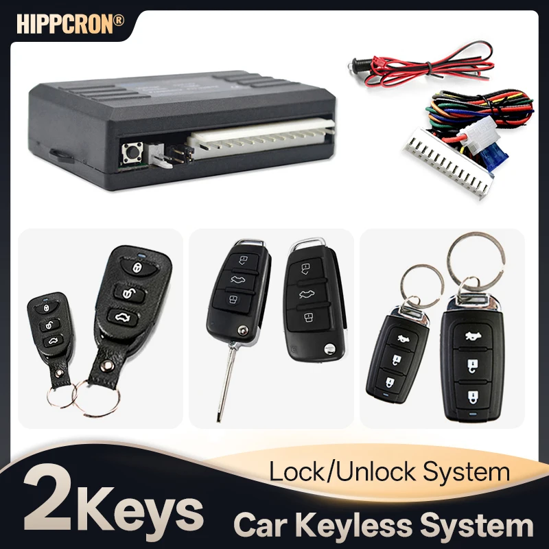 Hippcron Car Central Kit System Button With Remote Control Vehicle Central Locking Kit Door Lock Keyless Entry System