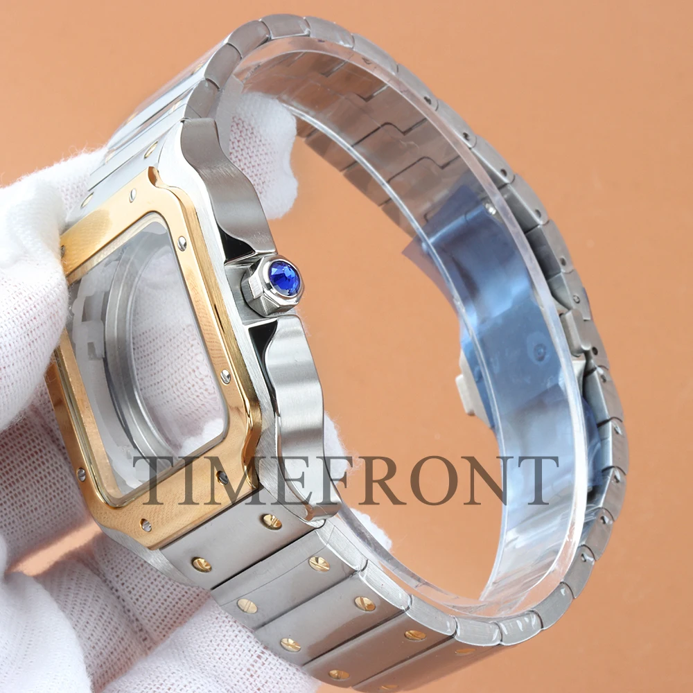 NH35 38mm Square Watch Case For Modified Santos Seiko Stainless Steel Bracelet Fit NH35 NH36 NH38 Automatic Movement 27mm Dial
